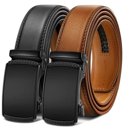 BULLIANT Men's 2-Pack Ratchet Leather Belt Trimmable 1 3/8"-Gift Boxed
