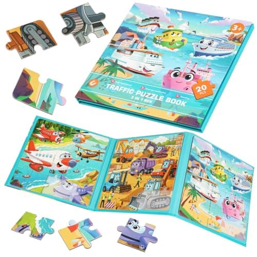 Construction Vehicle Toys Magnetic Puzzles for Kids Ages 3-5 | Magnetic Travel Puzzle for Kids Ages 4-6, Car Airplane Road Trip Activities, Construction Vehicle Excavator Birthday Gifts