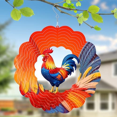 PARAISODOS Rooster Metal Wind Spinner for Garden, Chicken Gifts for Women Men Mother Father, 12 Inch Hanging Wind Spinner for Outdoor & Indoor Decorations