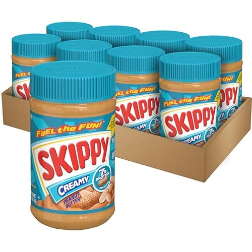 SKIPPY Creamy Peanut Butter, Plant Based Protein, 16.3oz x8