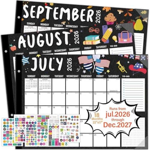 Desk Calendar 2026-2027, Monthly, Desk Pad, 22" x 17" Extra Large Desktop Calendar,18 Months from July 2026 to December 2027 for Home, Office Supplies, Black(July.2026-Dec.2027)