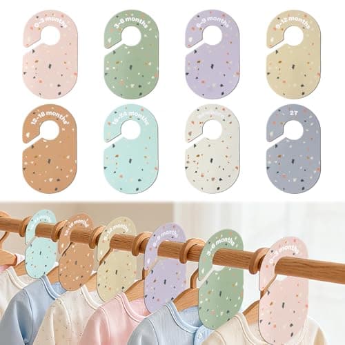 MILAKE 8 Pcs Baby Closet Dividers, Nursery Organizers with Size Labels from Newborn to 24+ Months, Universal 1.6" Inner Hook Fits Most Rods for Baby Boy & Girl Clothing Storage