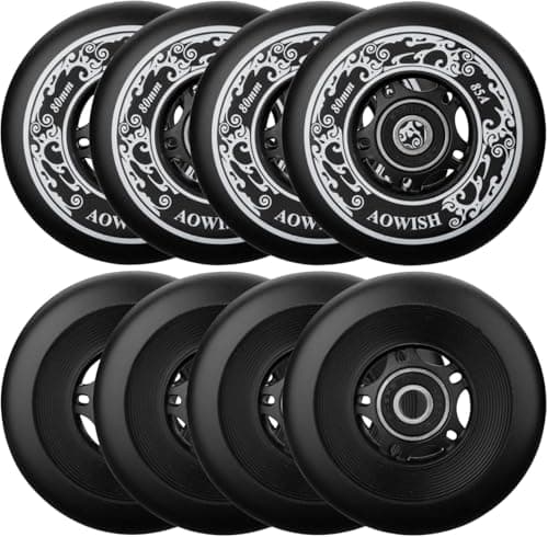 AOWISH 8-Pack Inline Skate Wheels, 85A, Outdoor & Indoor (Black, 76mm)