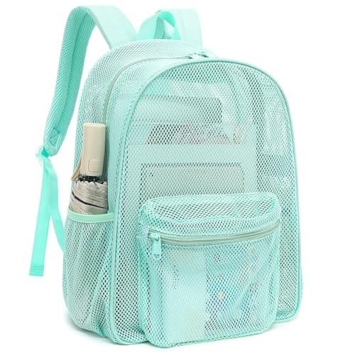 Kouxunt Heavy Duty Mesh Backpack, See Through Backpack for School Working Travel Beach (Green)