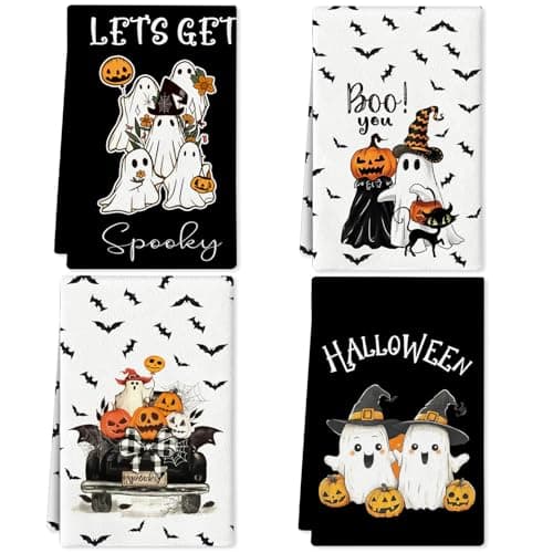 Zeptrix 4 Pcs Halloween Kitchen Towels Funny Hand Towels for Bathroom