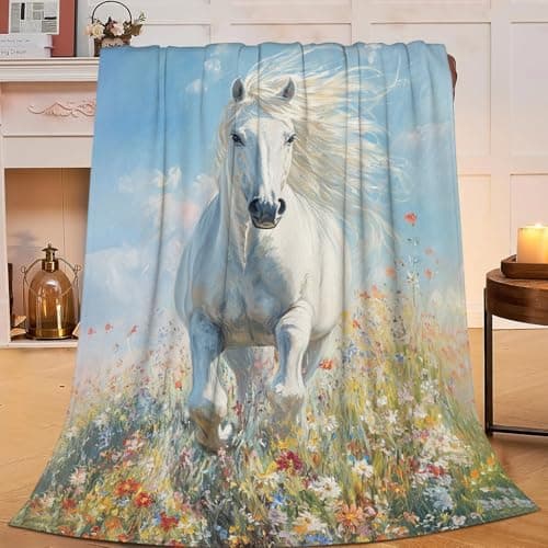 SweetFox Horse Blanket Horse Decor Animal Throw Blanket Gifts for Girls Boys Super Warm Soft Plush Lightweight Fleece Flannel Winter Couch Bedding Blankets for Kids Baby Adults Women Men 50"X40"