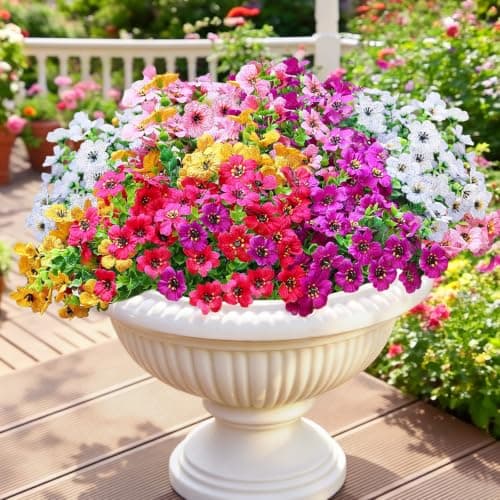 Nepfaivy UV-Resistant Artificial Flowers for Outdoors, 12 Bundles of 6 Colors Faux Eucalyptus Violet, No Maintenance Artificial Plants for Easter Patio Porch Garden Wedding Table Centerpieces
