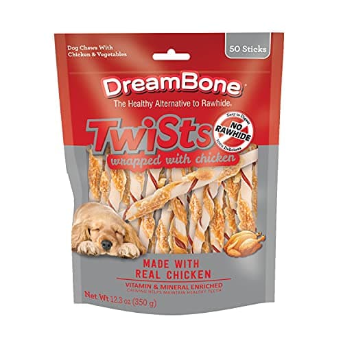 DreamBone Chicken Wrapped Twist Stick Rawhide-Free Dog Treats, 50 Count
