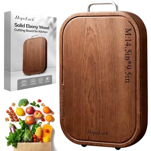 Wood Cutting Board, Solid Ebony Wooden Cutting Boards for Kitchen, Double-Sided Butcher Block with Juice Groove, Non-Slip Feet, 1" Thick Chopping Board for Meat and Vegetables (1, 14.5"×9.5")