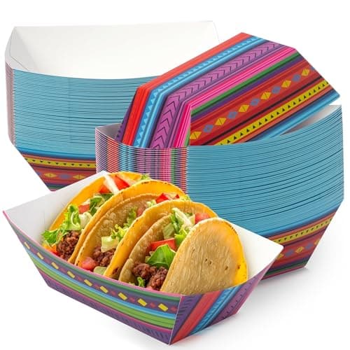 AsodSway Mexican Taco Nights Food Trays - 50Pcs Taco Boat Assembled Trays Nacho Snack Fried chicken Holder Disposable Paper Plates Carnival Party Supplies Harvest Picnic Food Containers (Large)