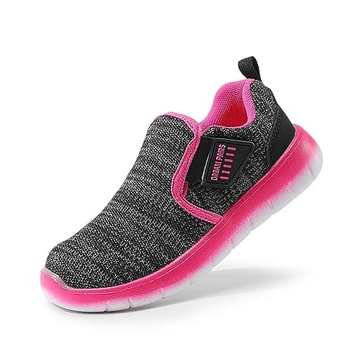 DREAM PAIRS Boys Girls Shoes Kids Slip on Tennis EZ-Ons MightyMovers Running Athletic Barefoot Zero Drop Sports Sneakers,Size 12 Little Kid,Black/Fuchsia,Luca
