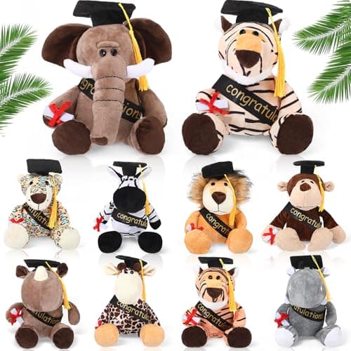 HyDren 9 in Safari Animals Plush Stuffed Zoo Toys Bulk, Graduation
