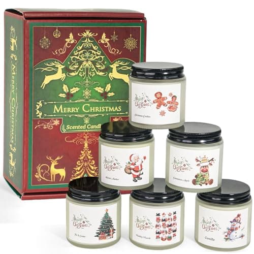 Christmas Scented Candles for Home, 6 Pack Soy Set, 21 oz Jar, Perfect Gifts for Women/Coworker/Girlfriend/Friends