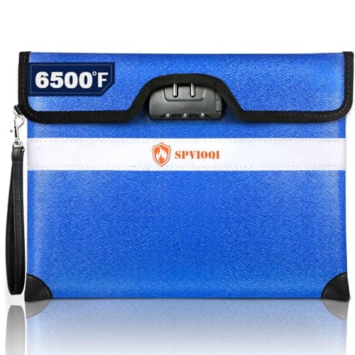 SPVIOQI 6500F Fireproof Document Bag with Lock, Upgraded 10Layer Heat Insulated, Water Resistant, Blue, Large, Rectangular, Fireproof Money Bag for Documents, Cash, Valuables