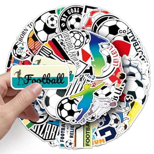 Vinyl Soccer Stickers, 50 Pcs Cute Water Bottle Stickers, Soccer Wall Decor Removable Art Vinyl Decal for Kids Classroom Kids Room Boys Teen Girl Car Laptop Luggage Teaching Rewards