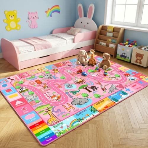 HBUFBUQ 2.5x4 ft ABC Rug for Classroom Rug, Kids Rugs for Bedroom, Boys Girls Non-Slip Carpet with Alphabet Numbers Animals Shapes Seasons