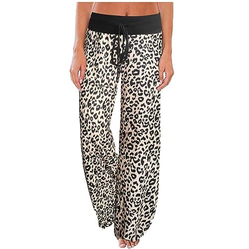 ccko Women's Comfy Casual Stretch Pajama Pants Drawstring Palazzo Lounge Pants Wide Leg