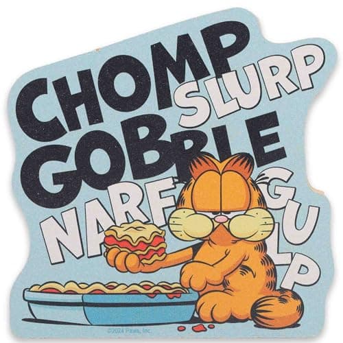 Open Road Brands Garfield Chomp Slurp Gobble Lasagna Shelf Sitter Decor - Chunky Wood Block Garfield Decoration for Home