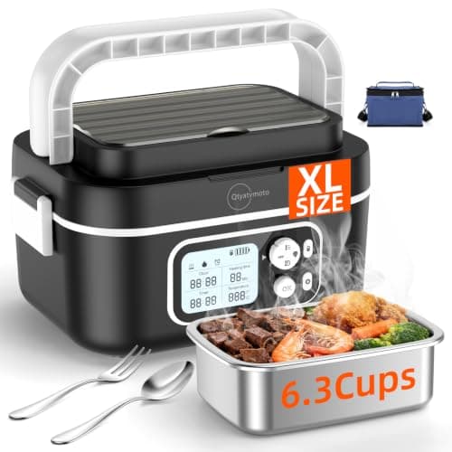 Qtyatvmoto Cordless Electric Lunch Box, 100W Rechargeable Heated Lunch Box for Adults, 1.5L Portable Self Heating Lunchbox with Battery Leak-Proof for Office Truck Driver Construction Camping (Black)