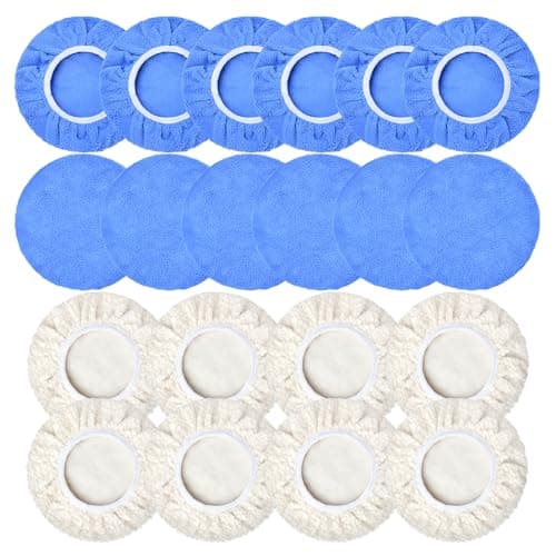 20 PCS Car Polisher Pad Bonnet 5 to 6 Inch , Car Polishing Bonnet Buffing Pads, Lamb Fleece Buffing Pad Cover, 12*Microfiber 8*Woollen