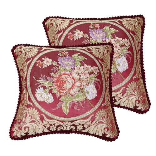MiGuoLeyu Pillow Covers Set of 2, Jacquard Embroidery Retro Decorative Cushion Covers, Throw Pillow Cover for Living Room, Bedroom, Balcony, Office Sofa, Recliner, Bed, 18.8 * 18.8 Inch (Red)