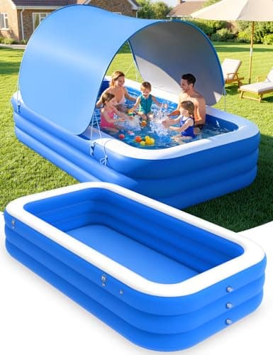 MoKo Inflatable Swimming Pool with Canopy, Large Blow Up Pool with Shade