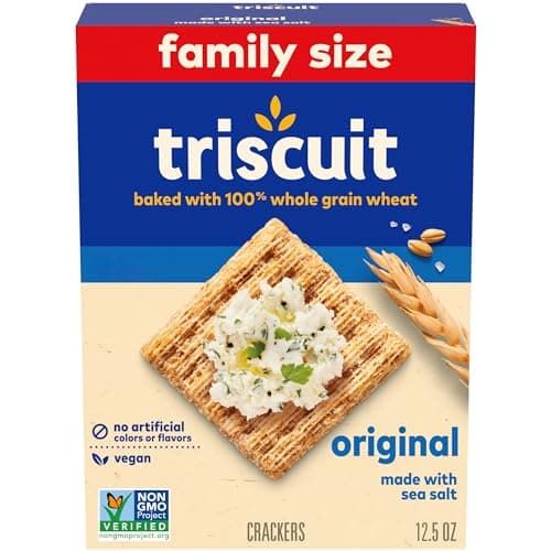 Triscuit Original Whole Grain Wheat Crackers, Vegan Crackers, Healthy Snacks, Lunch Snacks, Family Size, 12.5 oz