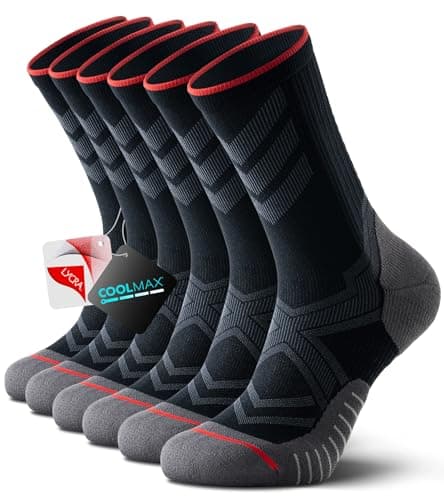 RUIXUE COOLMAX Performance Running Socks Men Women, Cushioned Crew Athletic Socks for Men Moisture Wicking 3 Pack