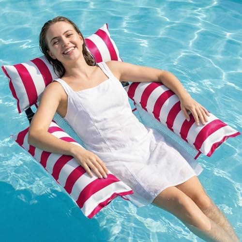 Jasonwell Inflatable Pool Floats Adult - Fabric Pool Floaties Chair Lake Beach Floating Lounger Chair Swimming Pool Noodles Water Hammock Float Mesh Party Floaty Toys Fun for Adults Heavy Duty (Rose)