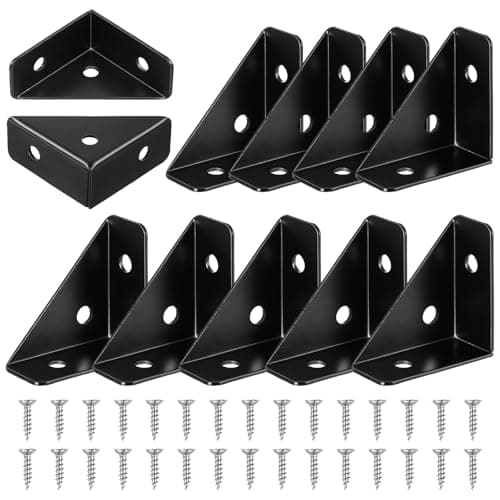 10PCS Corner Brackets 38mm × 38mm, Black Triangle Shelf Bracket Angle Brackets Corner Desk Connectors for Wood, Metal, Table, Cabinet