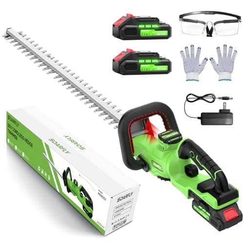 22'' Hedge Trimmer Cordless with Battery 2×2.0Ah, SOARFLY 3000RPM 180° Rotatable Handle Electric Hedge Trimmer, Dual Safety Lock 20V Powerful Bush Trimmers Tree Trimmer for Garden Lawn Yard Pruning