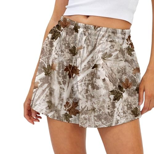 JoinQueen Camo Sweat Shorts for Women Drawstring Elastic Waist Maple Leaf Print Lounge Athletic Shorts with Pockets(8,S)