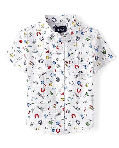 The Children's Place,and Toddler Poplin Short Sleeve Button Down Shirt,White,18-24 Monts