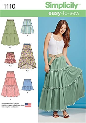 Simplicity S1110 Women's Tiered Skirt Sewing Pattern, Sizes XXS-XXL