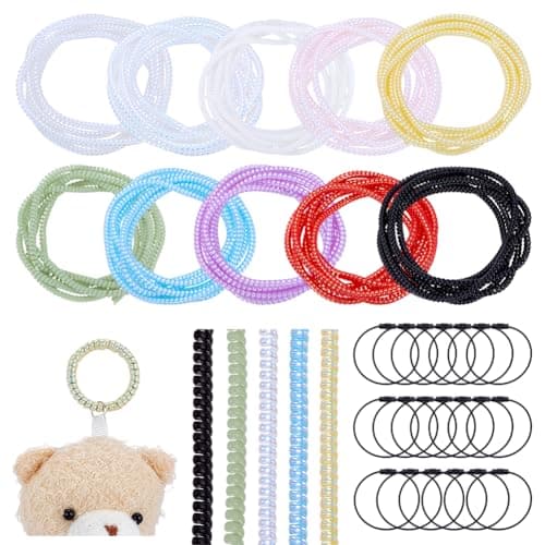 PLIGREAT 10 Pcs Key Ring Lock Guard, 5.24 Ft Anti-Loss Coil for Keychain Spiral Cable Protector 20 Rings Plastic Data Cable Protection Rope Lines Cover for Phone USB Key Ring, 10 Colors