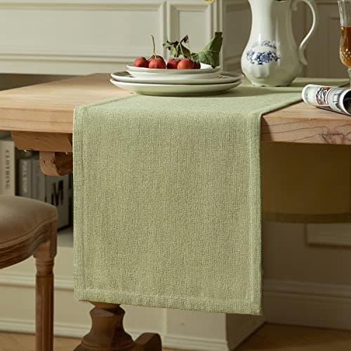 ZeeMart Burlap Style Farmhouse Table Runner, 14x60 Inches Light Sage Green