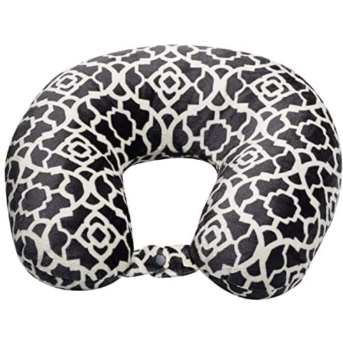 Wolf Essentials Adult Cozy Soft Microfiber Neck Pillow for Travel – Compact, Machine Washable - Perfect for Airplane, Car, or Home Use - Filled and Finished in the USA – Charcoal Trellis