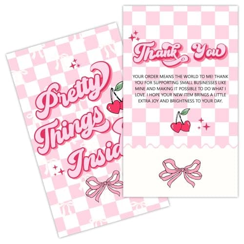 Pink Cherry Bow Thank You Cards for Order Thank You Card to Support My Small Business 50 Pcs Customer Appreciation Notes for Small Business Online Retail Store Handmade Goods 2x3.5 Inches - Y484