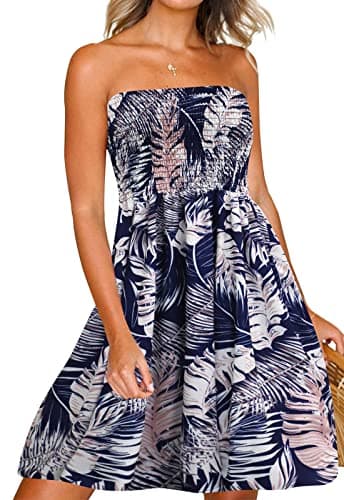Tube Top Dress Boho Palm Leaf Summer Beach Csual Sun Dresses Strapless Dress for Women S
