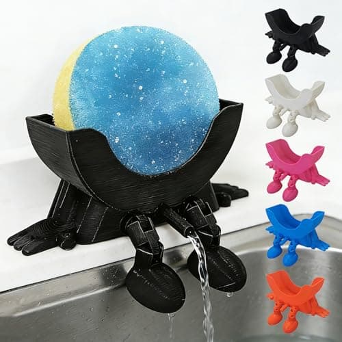 Cute Smiley Sponge Holder, Kitchen Sink Caddy, Non-Slip (black)