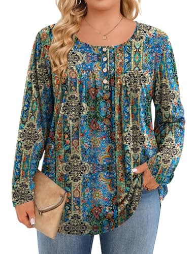 IN'VOLAND Plus Size Tops for Women Fall Long Sleeve Shirts Dressy Blouses