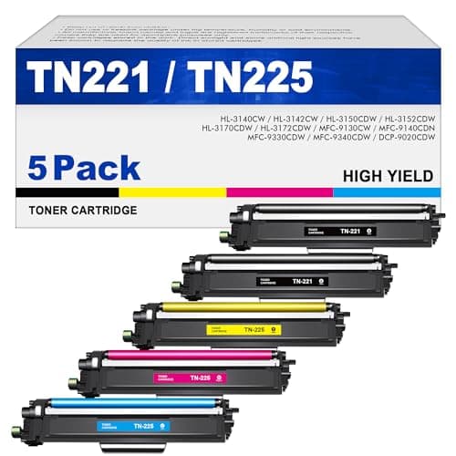 TN221 Toner Cartridges 5 Pack TN225 - Replacement for Brother tn221 tn221bk tn225 Compatible with Brother MFC-9130CW Toner Cartridge, HL-3170CDW Toner Cartridge, HL-3140CW MFC-9330CDW Printer