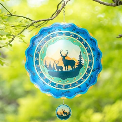 3D Kinetic Deer Wind Spinner Outdoor Hanging Decor, 12 inch Stainless Steel Elks Mandala Wind Sculptures & Spinners for Yard and Garden, Gifts for Women Mom Grandma Wife Men Father Holidays