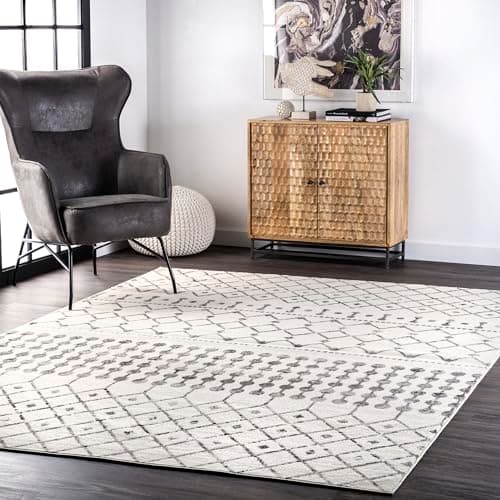 Nuloom Zola Grey/Cream, 5' x 8', Geometric Moroccan, Soft and Cozy, High Traffic, Stain Resistant, Easy Clean, Durable Area Rug for Bedroom, Living Room, Dining Space, Den, Foyer, Entryway