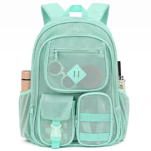 Bevkois Mesh Backpack for Boys Girls Adults, Heavy Duty See Through School Bookbag for Outdoor, Beach, Swimming, Travel (Mint Green)