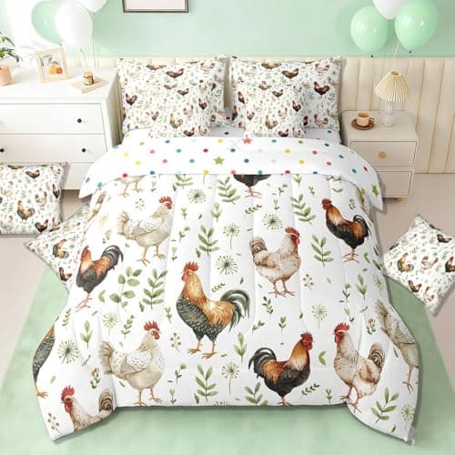 jejeloiu Lovely Chicken Farm 7 Pieces Bedding Set Queen Size Kids Adults