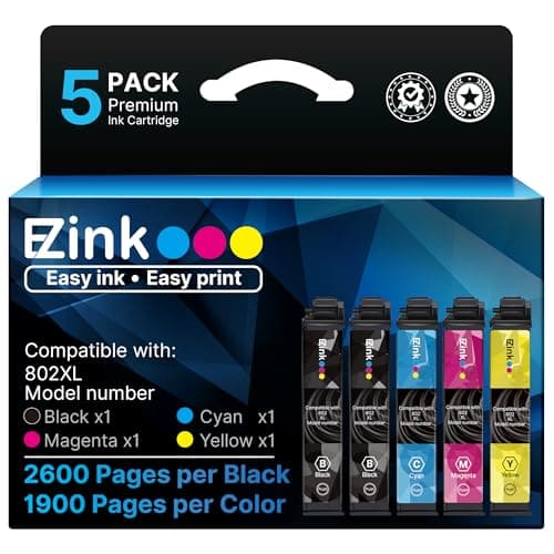 E-Z Ink (Remanufactured Ink Cartridge Replacement for Epson 802XL 802 T802XL T802 to use with Workforce Pro WF-4740 WF-4730 WF-4720 WF-4734 EC-4020 EC-4030 (2 Black, 1 Cyan, 1 Magenta, 1 Yellow)