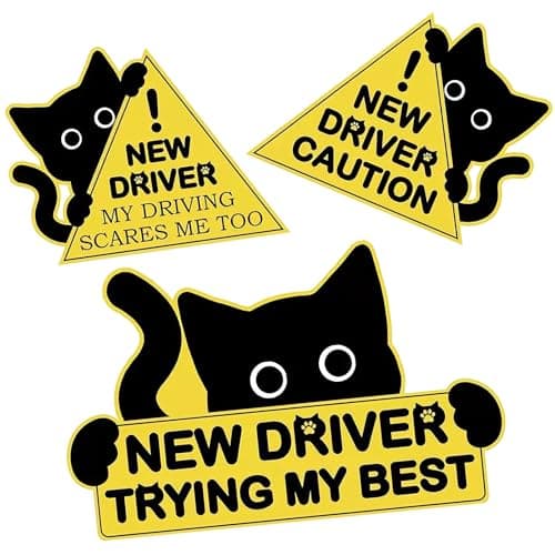 houlishu 3Pcs Black Cat New Car Driving Magnets, Reflective Student Driver Magnet for Car with Artistic Design, Safety Warning Signs for Student Driver Moderate Size & Long Service Life