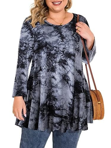 BELAROI Plus Size Tops For Women 3/4 Sleeve Comfy Tunic For Leggings Loose Casual T-Shirt(1X, B-Black)
