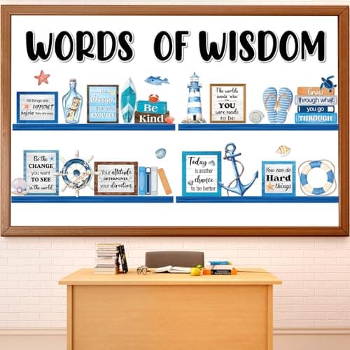 Nautical Words of Wisdom Bulletin Board Classroom Decorations Nautical Inspirational Ocean Bookshelf Paper Cutouts Motivational Door Stickers for Classroom Wall Window Educational Learning Activities